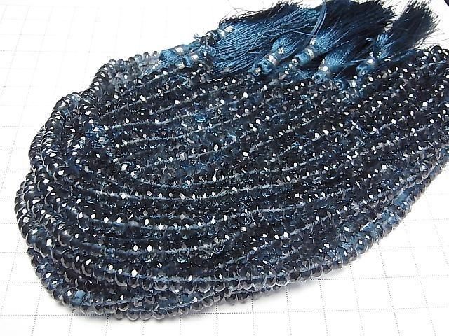 [Video] High Quality London Blue Topaz AAA- Faceted Button Rondelle Half or 1 Strand Beads (aprx. 9 inches/22 cm)