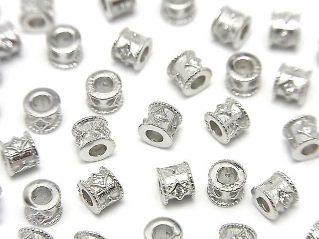 Silver925 Rondelle 4x4x3.5mm(with CZ) Rhodium Plated 2pcs