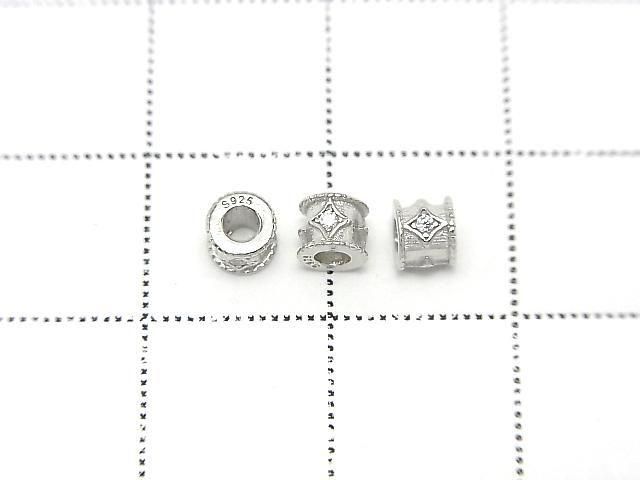 Silver925 Rondelle 4x4x3.5mm(with CZ) Rhodium Plated 2pcs