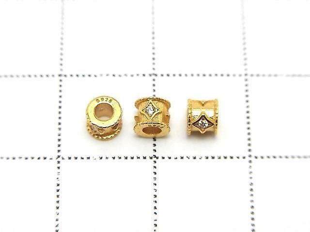 Silver925 Rondelle 4x4x3.5mm(with CZ) 18KGP 2pcs