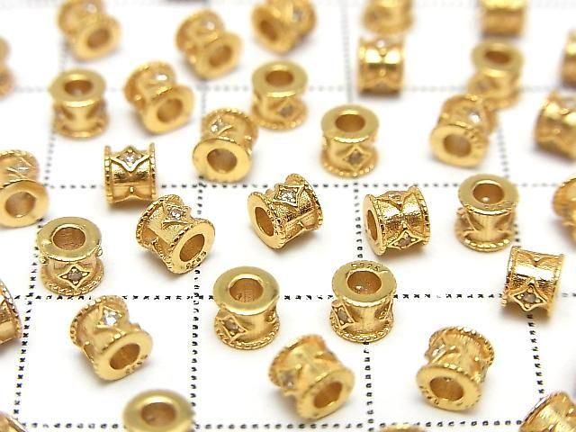 Silver925 Rondelle 4x4x3.5mm(with CZ) 18KGP 2pcs