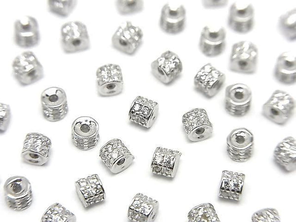 Silver925 Rondelle 3x3x2.5mm(with CZ) Rhodium Plated 3pcs
