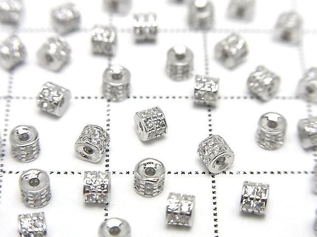Silver925 Rondelle 3x3x2.5mm(with CZ) Rhodium Plated 3pcs