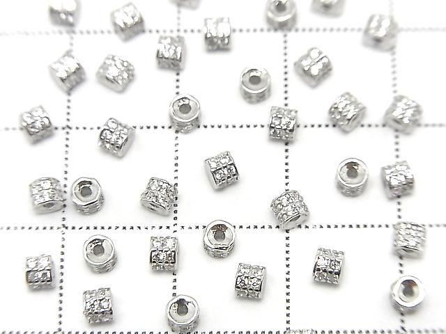 Silver925 Rondelle 3x3x2.5mm(with CZ) Rhodium Plated 3pcs