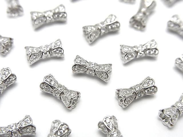 Silver 925 Ribbon Tube (with CZ) [7x3.5][8x4.5] Rhodium Plated 2pcs