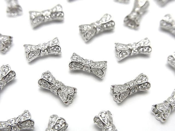 Silver925 Ribbon Tube (with CZ) [7x3.5][8x4.5] Rhodium Plated 2pcs