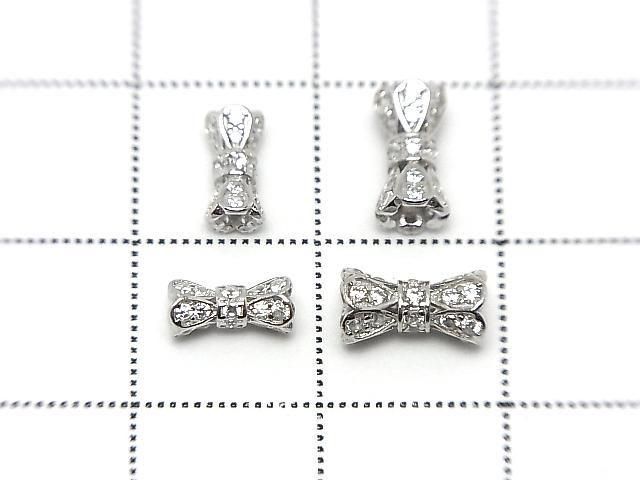 Silver 925 Ribbon Tube (with CZ) [7x3.5][8x4.5] Rhodium Plated 2pcs