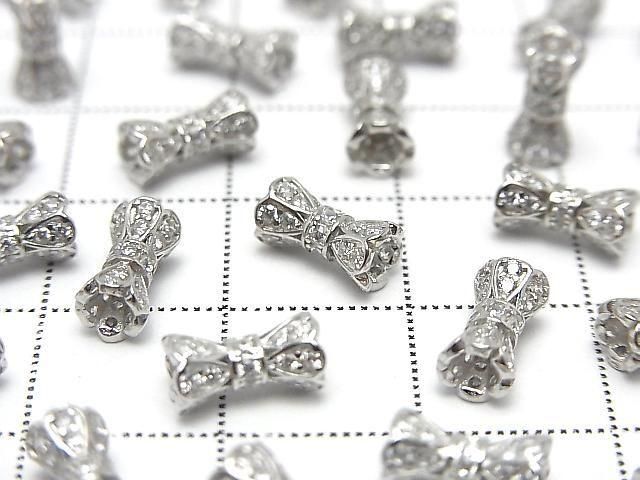 Silver 925 Ribbon Tube (with CZ) [7x3.5][8x4.5] Rhodium Plated 2pcs