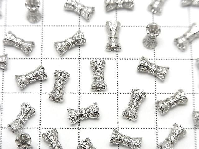 Silver 925 Ribbon Tube (with CZ) [7x3.5][8x4.5] Rhodium Plated 2pcs