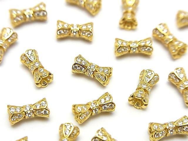 Silver925 Ribbon Tube (with CZ) [7x3.5][8x4.5] 18KGP 2pcs