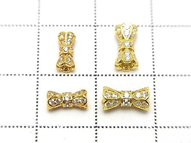 Silver 925 Ribbon Tube (with CZ) [7x3.5][8x4.5] 18KGP 2pcs