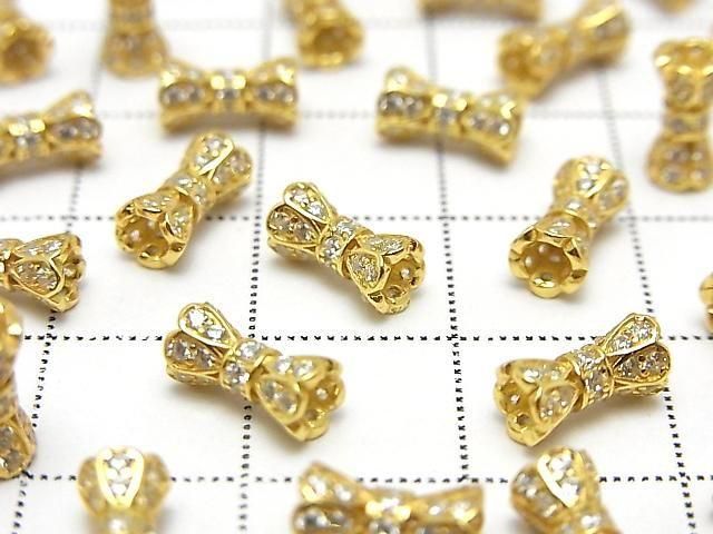 Silver 925 Ribbon Tube (with CZ) [7x3.5][8x4.5] 18KGP 2pcs