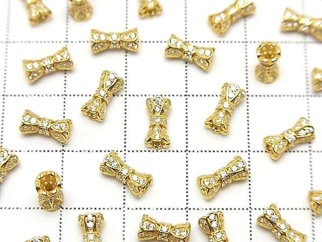 Silver 925 Ribbon Tube (with CZ) [7x3.5][8x4.5] 18KGP 2pcs