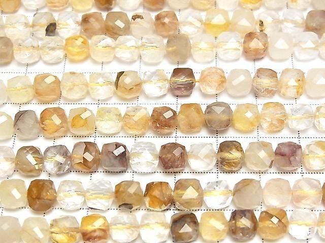 [Video] High Quality! Yellow Hematoid Quartz Cube Shape 7x7x7mm Half or 1strand beads (aprx. 14 inches/35 cm)