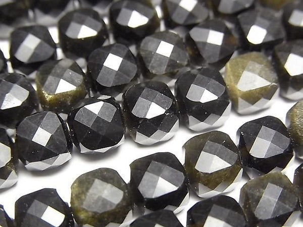 [Video] High Quality! Golden Obsidian Cube Shape 7x7x7mm 1strand beads (aprx. 14 inches/35 cm)