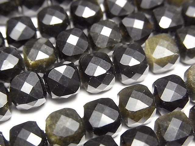 [Video] High Quality! Golden Obsidian Cube Shape 7x7x7mm 1strand beads (aprx. 14 inches/35 cm)