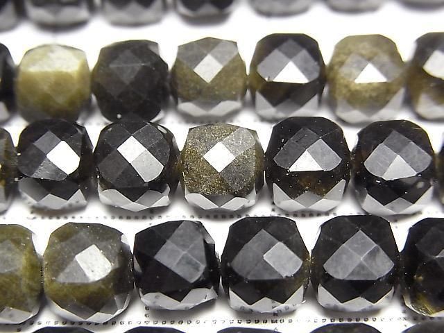 [Video] High Quality! Golden Obsidian Cube Shape 7x7x7mm 1strand beads (aprx. 14 inches/35 cm)