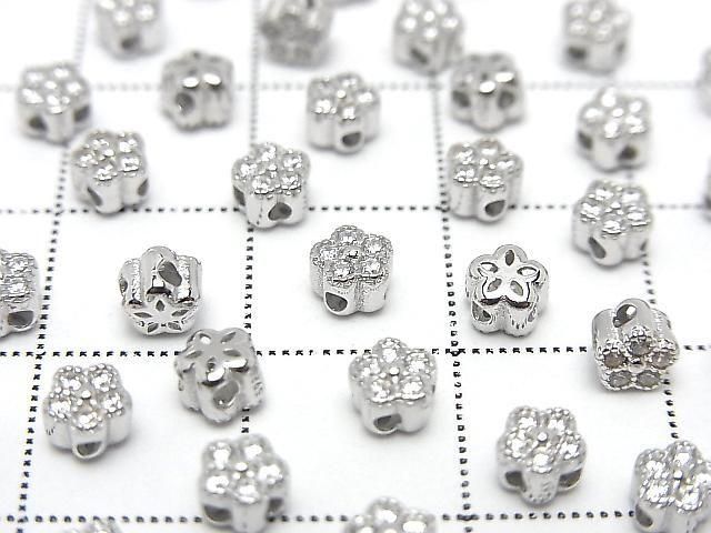 Silver 925 Flower Motif 4x4mm (with CZ) [Rhodium Plated] [18KGP] Drilled Hole 2pcs
