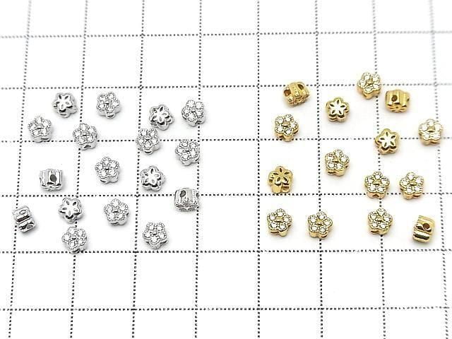 Silver925 Flower Motif 4x4mm (with CZ) [Rhodium Plated] [18KGP] Drilled Hole 2pcs