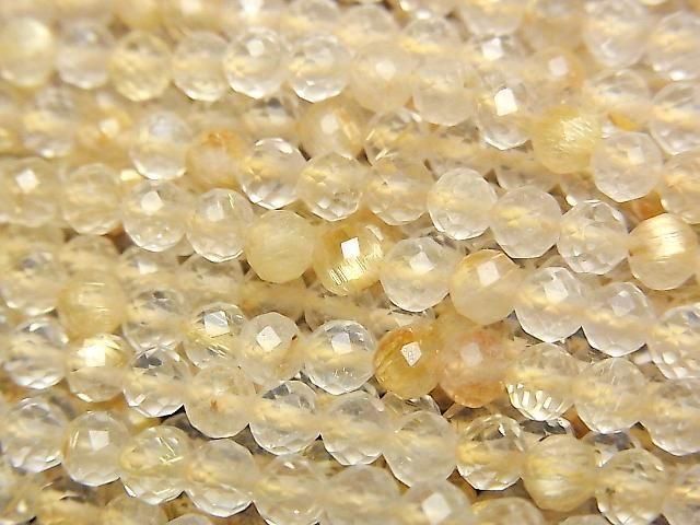 [Video]High Quality! Rutilated Quartz AA+ Faceted Round 3.5mm 1strand beads (aprx.15inch/37cm)