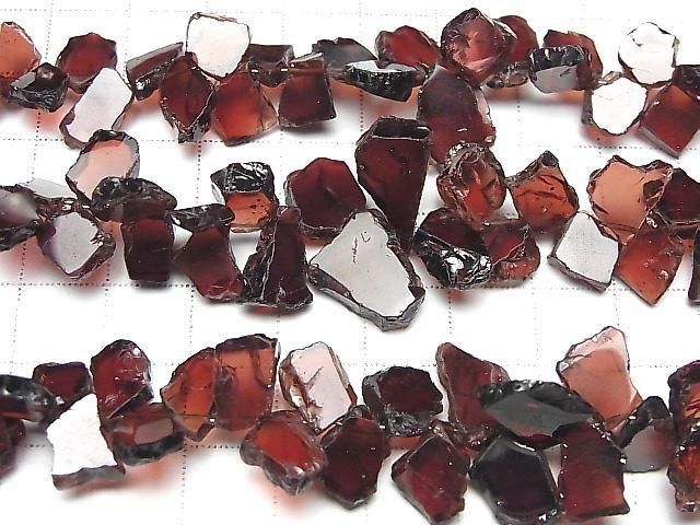 [Video] Mozambique Garnet AA++ Rough Slice Faceted Top Side Drilled Hole 1 Strand Beads (aprx. 7 inches/18 cm)
