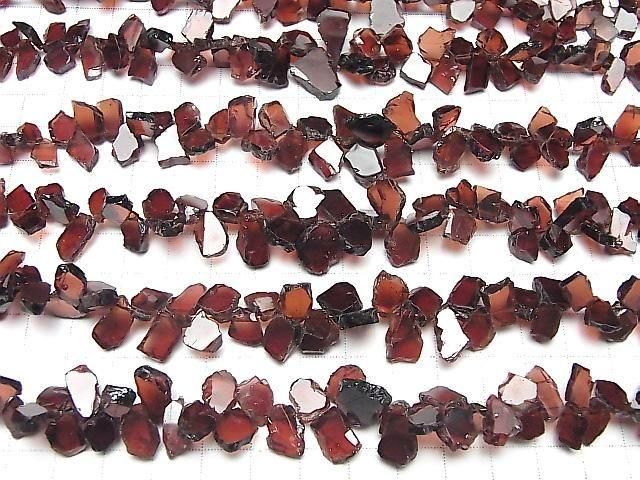 [Video] Mozambique Garnet AA++ Rough Slice Faceted Top Side Drilled Hole 1 Strand Beads (aprx. 7 inches/18 cm)