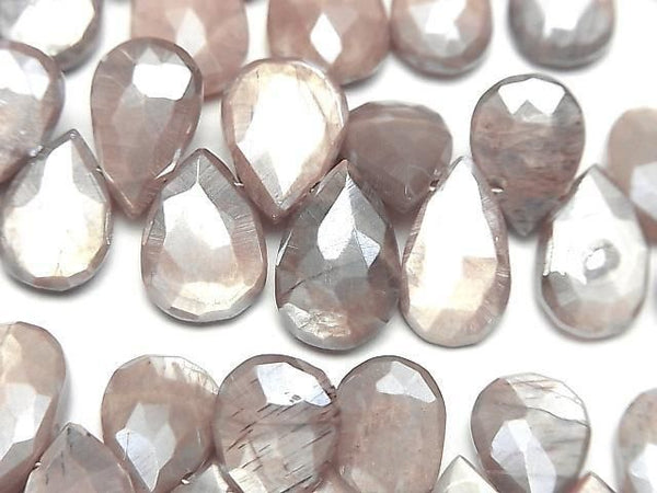 [Video] Brown Moonstone AA++ Pear Shape Faceted Briolette Coated Half or 1 Strand Beads (aprx. 7 inches/18 cm)