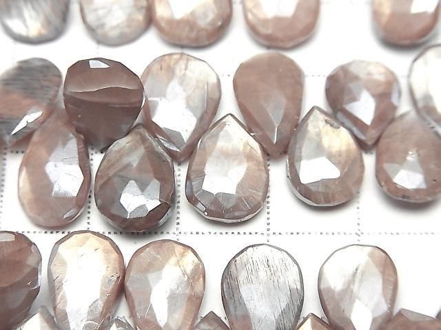 [Video] Brown Moonstone AA++ Pear Shape Faceted Briolette Coated Half or 1 Strand Beads (aprx. 7 inches/18 cm)