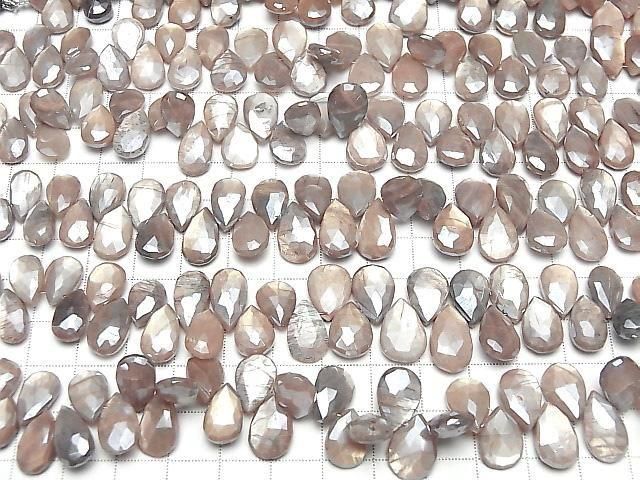 [Video] Brown Moonstone AA++ Pear Shape Faceted Briolette Coated Half or 1 Strand Beads (aprx. 7 inches/18 cm)
