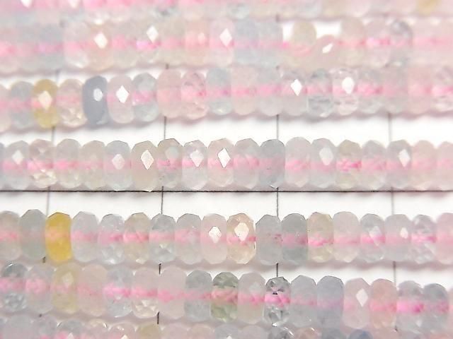 [Video] High Quality! Beryl Mix (Multicolor Aquamarine) AAA- Faceted Button Rondelle 4x4x2mm 1strand beads (approx. 15 inches/37 cm)
