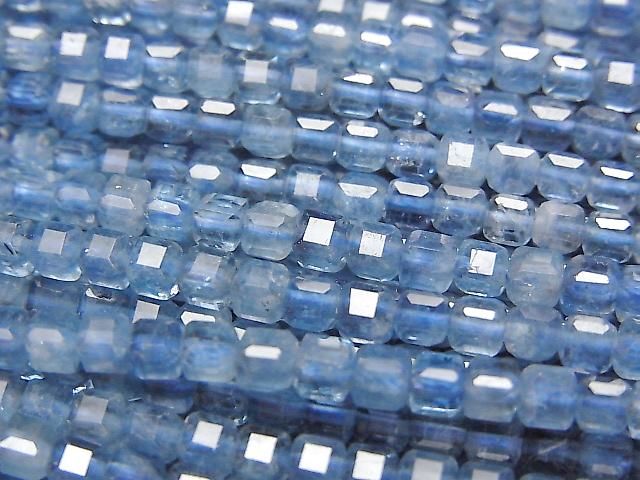 深海藍海水藍寶 AAA 級 - 方塊形 3x3x3 公釐 半串或 1 串珠子 (約 15 英寸/37 公分) 高品質！
