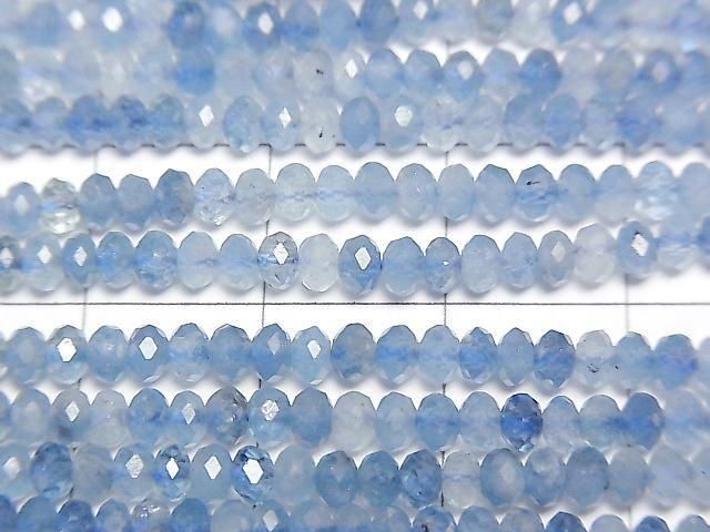 [Video]High Quality! Aquamarine AAA- Faceted Button Rondelle 3x3x2mm half or 1strand beads (aprx.15inch/37cm)