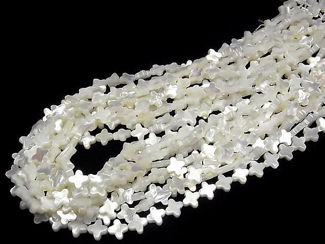 [Video] High Quality White Shell (Silver-lip Oyster) AAA Cross 8x8mm 1/4 or 1strand beads (aprx. 15 inches/38 cm)