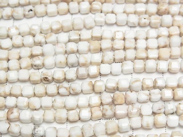 [Video] High Quality! Magnesite Cube Shape 3.5x3.5x3.5mm 1strand beads (aprx.15inch/37cm)