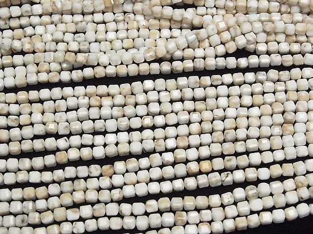 [Video] High Quality! Magnesite Cube Shape 3.5x3.5x3.5mm 1strand beads (aprx.15inch/37cm)