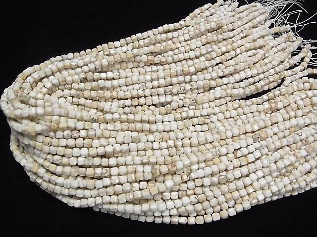 [Video] High Quality! Magnesite Cube Shape 3.5x3.5x3.5mm 1strand beads (aprx.15inch/37cm)