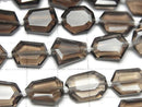 [Video] High Quality Smoky Quartz AAA- Flat Faceted Nugget 1strand beads (aprx.7inch/18cm)
