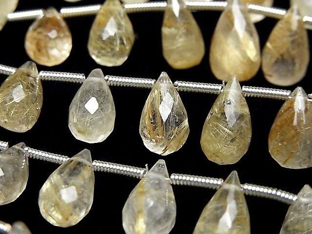 [Video] Rutilated Quartz AA++ Drop Faceted Briolette 1strand beads (20pcs )