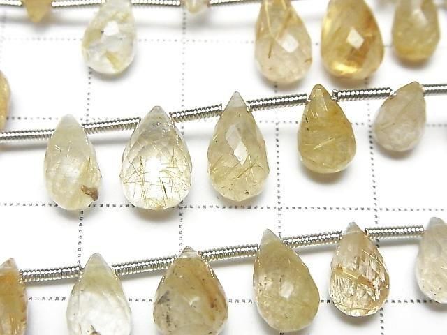 [Video] Rutilated Quartz AA++ Drop Faceted Briolette 1strand beads (20pcs )