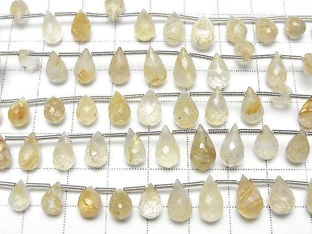 [Video] Rutilated Quartz AA++ Drop Faceted Briolette 1strand beads (20pcs )
