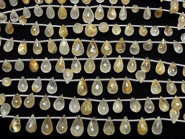 [Video] Rutilated Quartz AA++ Drop Faceted Briolette 1strand beads (20pcs )