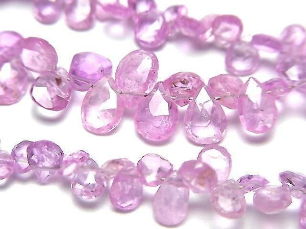[Video] Unheated Pink Sapphire AA++ Pear Shape Faceted Briolette Half or 1 strand beads (approx. 7 inches/18 cm)