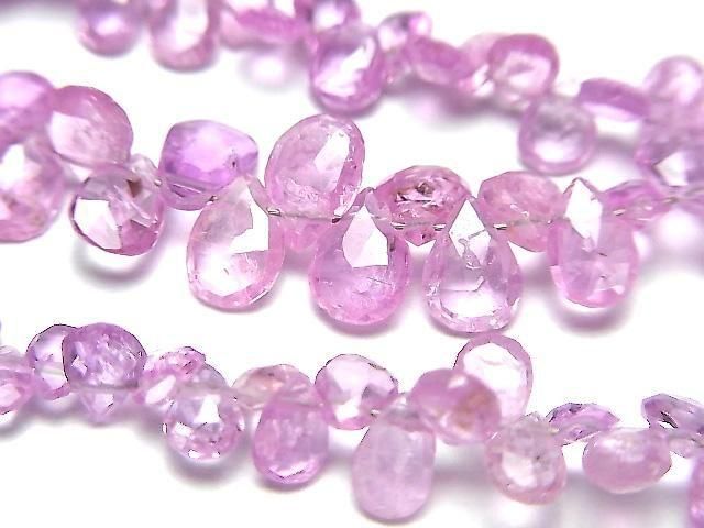 [Video] Unheated Pink Sapphire AA++ Pear Shape Faceted Briolette Half or 1 strand beads (approx. 7 inches/18 cm)