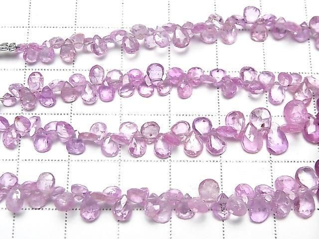 [Video] Unheated Pink Sapphire AA++ Pear Shape Faceted Briolette Half or 1 strand beads (approx. 7 inches/18 cm)