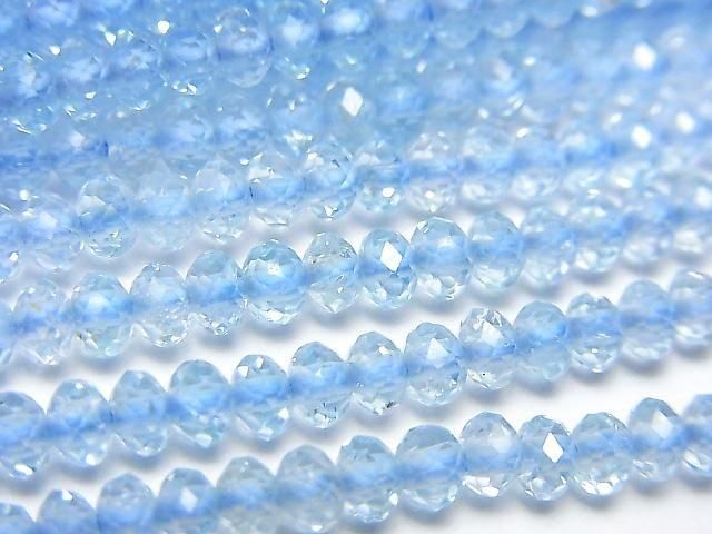 [Video] High Quality Sky Blue Topaz AAA- Faceted Button Rondelle Half or 1 strand beads (approx. 12 inches/30 cm)