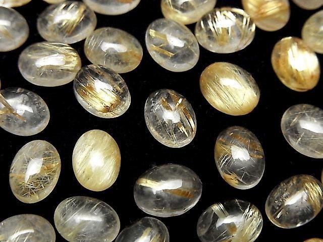 [Video]Rutilated Quartz AA++ Oval Cabochon 8x6mm 3pcs
