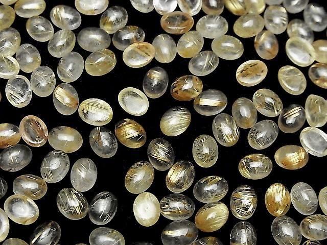 [Video]Rutilated Quartz AA++ Oval Cabochon 8x6mm 3pcs