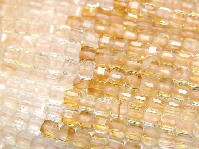 [Video] High Quality! Citrine AAA- Cube Shape 3x3x3mm Color Gradation 1strand beads (aprx.15inch/37cm)