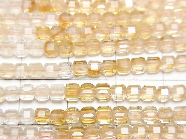 [Video] High Quality! Citrine AAA- Cube Shape 3x3x3mm Color Gradation 1strand beads (aprx.15inch/37cm)