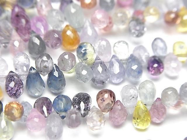 [Video] High Quality Multicolor Sapphire AAA- Drop Faceted Briolette Half or 1 Strand Beads (approx. 9 inches/22 cm)